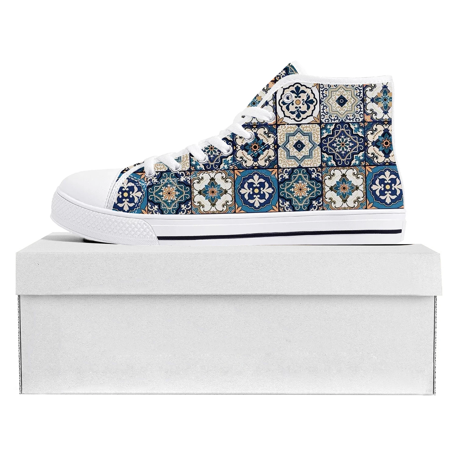 

Bohemia Mandala Geometric High Top High Quality Sneakers Mens Womens Teenager Canvas Sneaker Casual Couple Custom Made Shoe