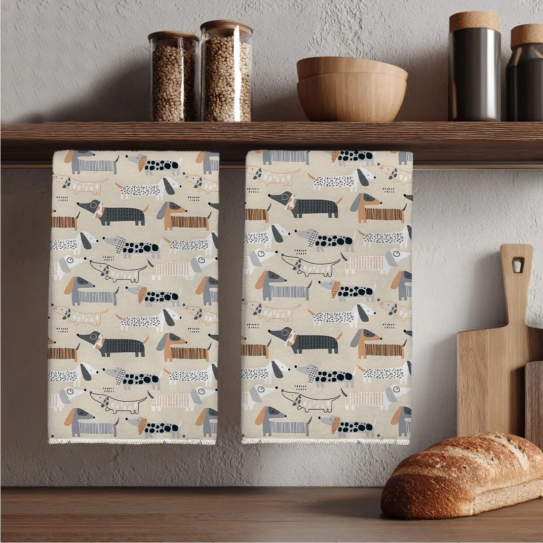 2pcs 40x60cm ESausage Dog Pattern DishCloth Tea Towel Kitchen Towels, Home Kitchen Cloth Decor Gifts