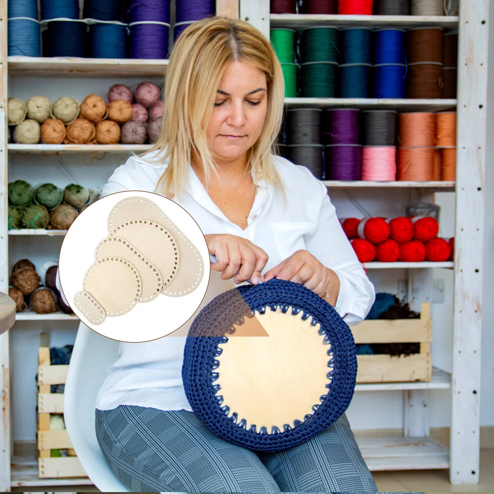 

5pcs Crochet Basket Base Solid Bottom For Knitting Crafting Oval Round Shapes With Holes Wood Slices For Crafts Rustic Wood