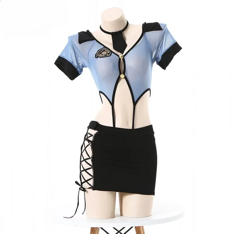 SN55Police تأثيري مثير مفتوح الصدر أنثى شرطي ضابط الشرطة موحدة الجوف خارج الشرطيات زي الكبار النساء فستان أنيمي $@1 واط