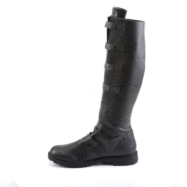 Vintage Mittelalterliche Gotische Ritterstiefel Unisex Multi-Schnallen PU-Lederschuhe für Männer und Frauen Cosplay Halloween Karneval Party Stiefel – Detail 6
