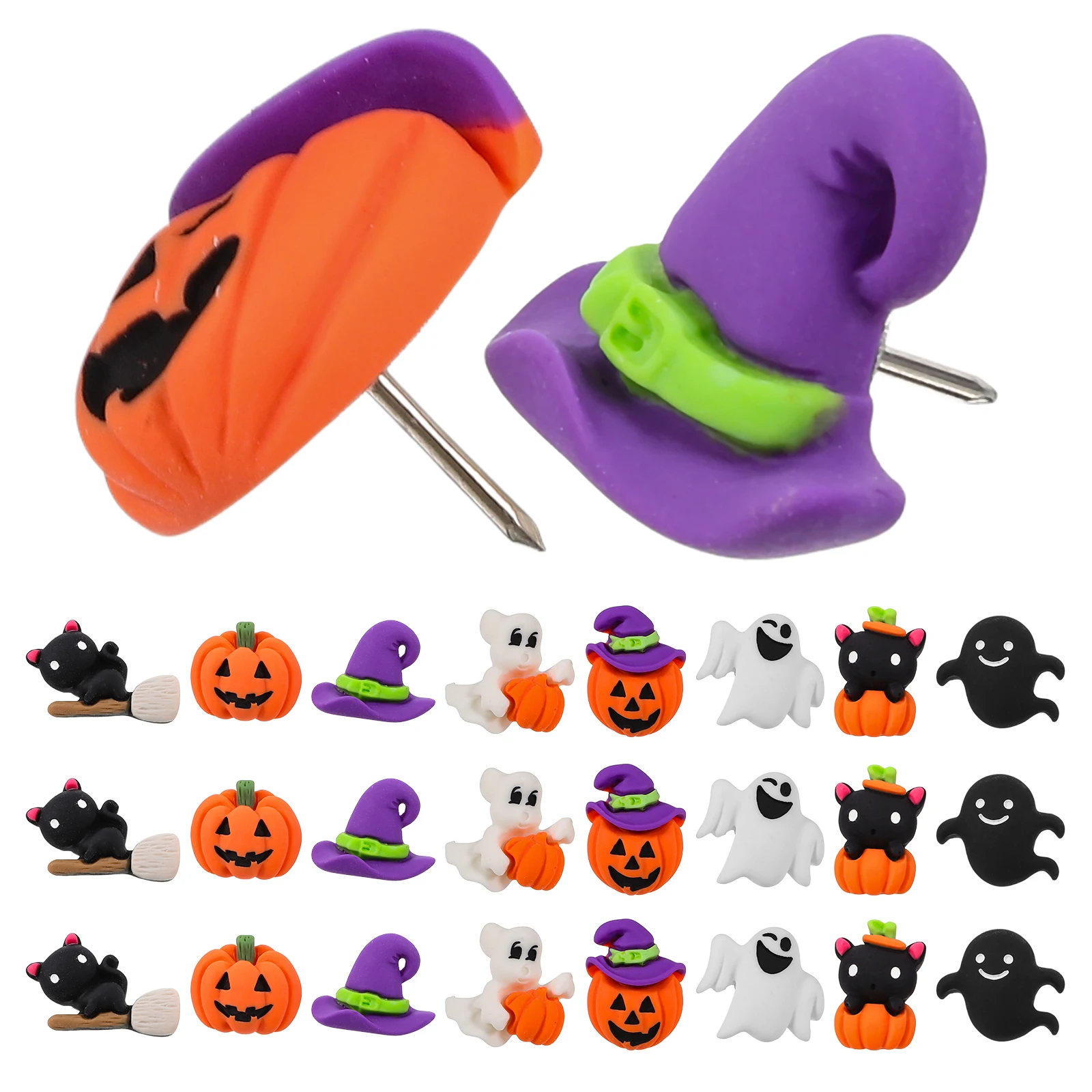 32pcs Pumpkin Wizard Push Pins Halloween Pushpins Treat or Trick Party Supplies Resin Corkboard Pins Wall Photo Map Decorations