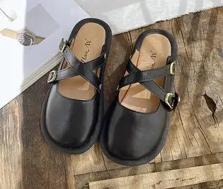 Careaymade-Genuine leather slippers women\'s literature art sandals simple belt buckle women\'s shoes soft bottom summer sandals