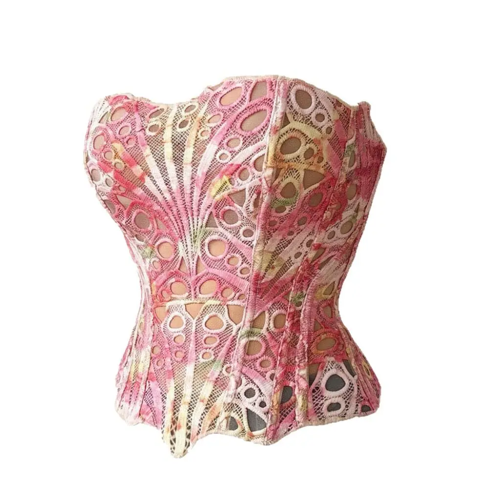 Hollow Flower Lace Fishbone Shapewear Shapers Slim Fit Underwear for Women Sleeveless Tummy Control Crop Tube Top Streetwear