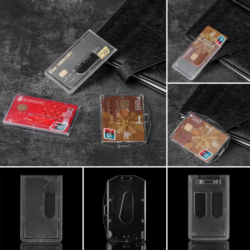 

Clear Transparent Multi-use Hard Plastic Badge Work ID Card Holder Protector Cover Case Double Sided ID Card