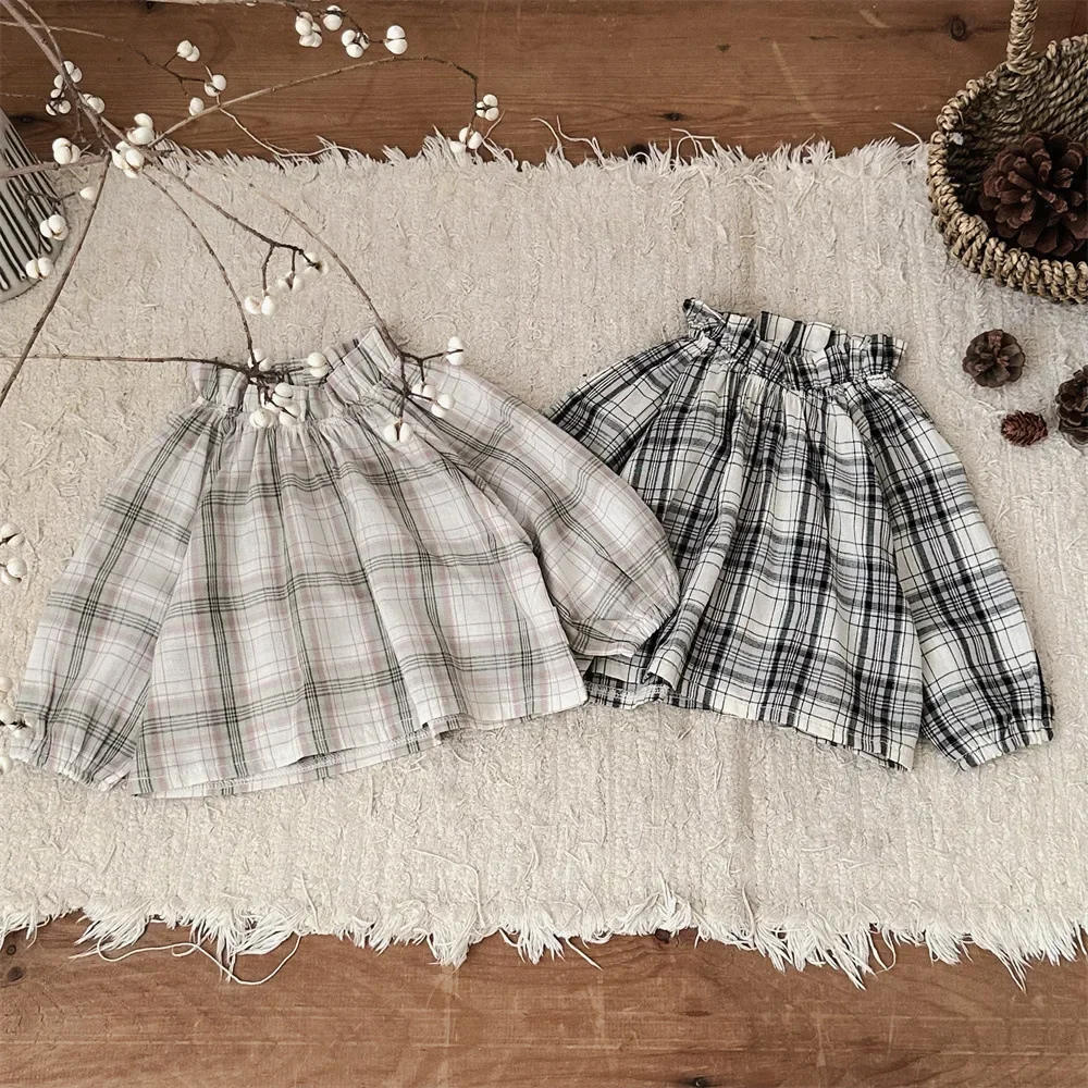 2025 ربيع الرضع طفل طويل الأكمام قمصان مربعة النقش القطن طفل صبي فتاة الوقوف طوق بلايز عادية قمصان الموضة الملابس #1