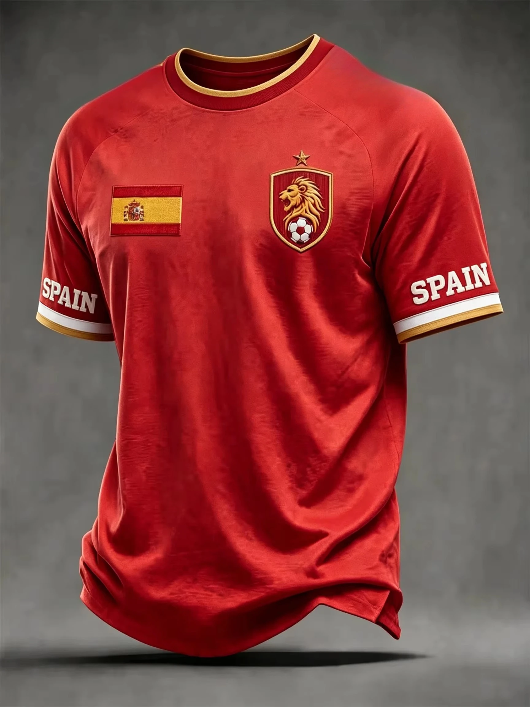 2026-27 Summer Men's Jersey T-Shirt, Pure Color Spain Team Jersey, Quick-Drying and Breathable, A Must-Have for Fans Y2k
