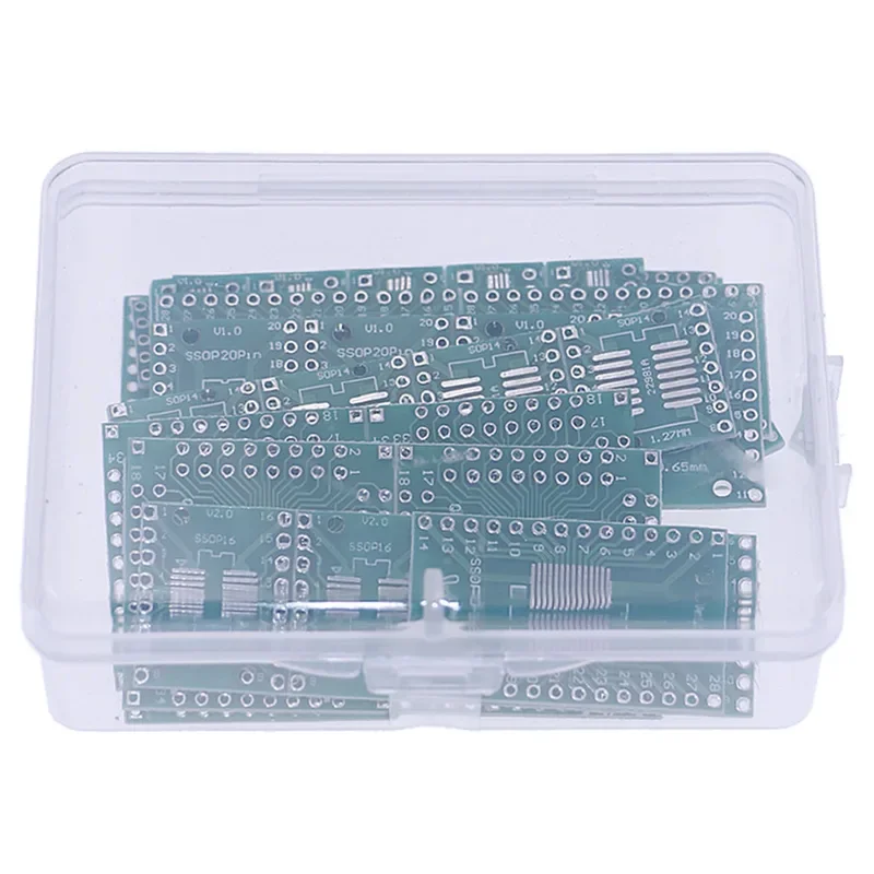40pcs PCB Board Assorted Kit SMD Turn To DIP Adapter Converter Plate SOP8 SOP10 SOP14 SOP16 SOP24 SOP28 TQFP32,44,48,64,84,100