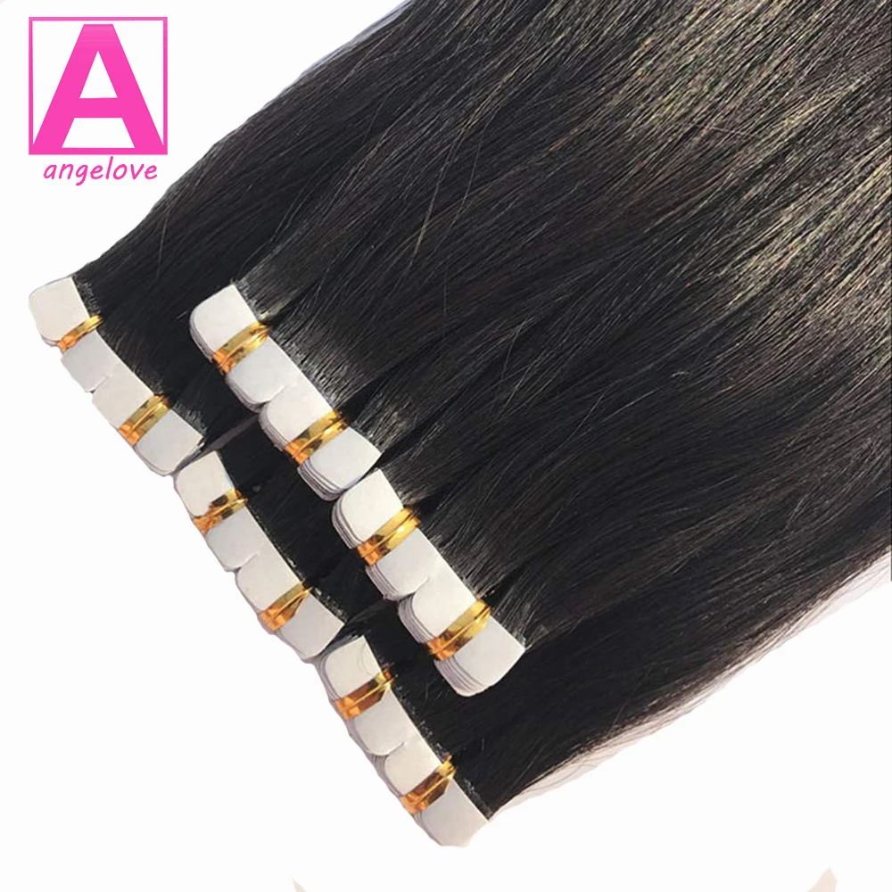 

Прямая мини-лента для наращивания человеческих волос, бесшовная мини-лента, 100% натуральная настоящая невидимая клейкая лента для женщин, 26 дюймов