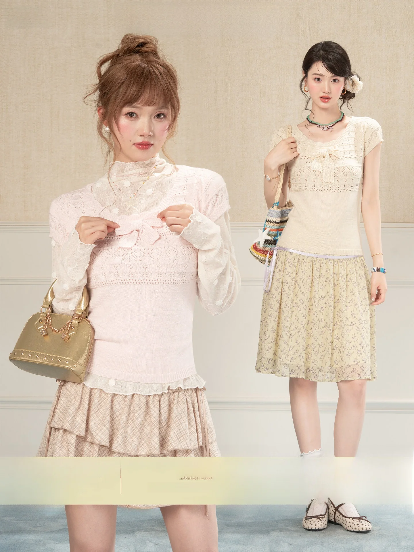 

Sweet And Spicy Knot Hollow Short Sleeve Knitted Top Women's Summer Pink Cute Sister Layering Anti-Aging Shirt