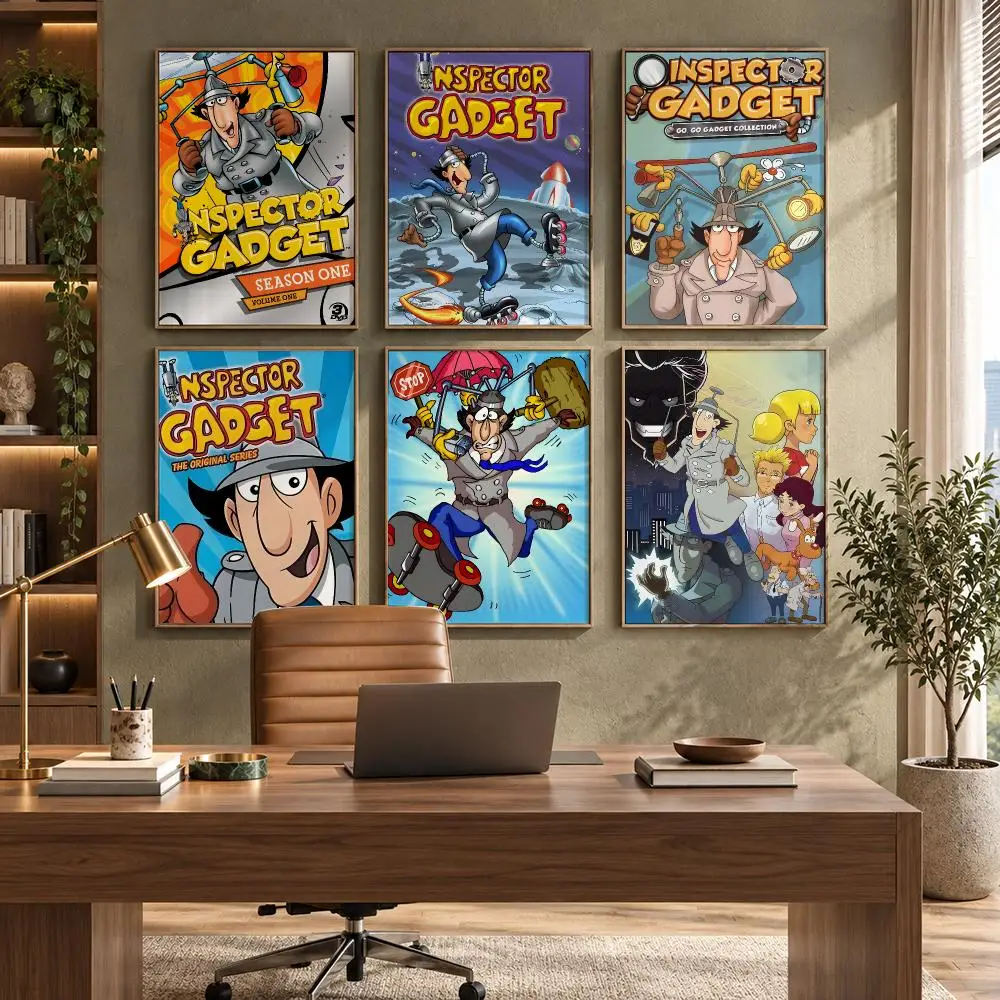 Inspector Gadget 80s Cartoon Classic Poster Self-Adhesive PP Paper HD Wall Decal for Study Living Room Garage DIY Gift