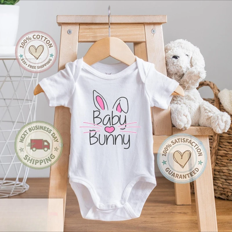 Baby Bunny Easter Baby Onesie Newborn Baby Bodysuit for Girls Funny Kids Onesie Thanksgiving Outfit Custom Name and Year Custom