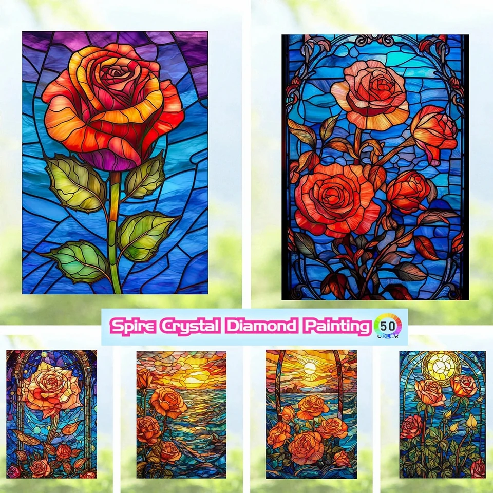 

Stained Glass Crystal Drills Diamond Painting Embroidery Rose Flowers Landscape Cross Stitch Kit Mosaic Home Decor Wall Art Gift