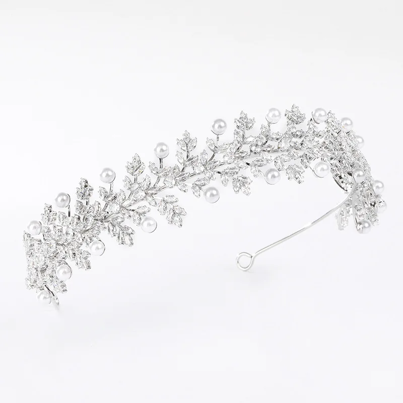 Luxury Bridal Headbands For Wedding Hair Accessories Zirconia Pearl Brides Tiaras Crowns For Wedding Prom Hair Jewelry Headpiece