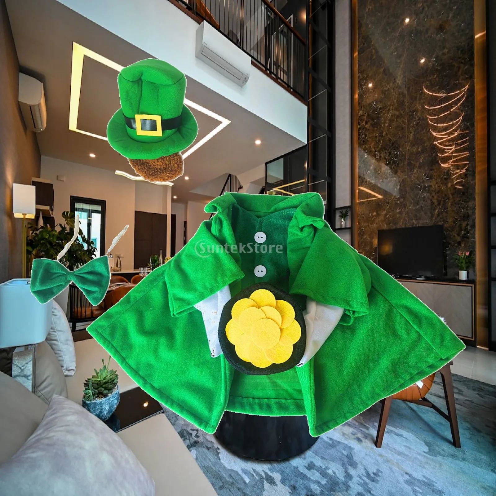 Porch Goose Dress Green Polyester Outfit Outdoor Decoration Bird Clothes for St Patrick’s Day Garden Statue