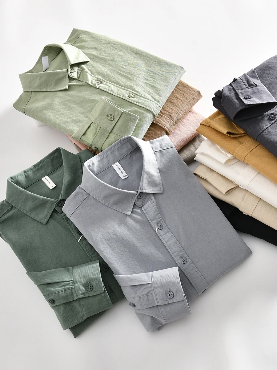 

Washed Pure Cotton Long Sleeve Men's Shirt Breathable Casual Fashion Urban Style All Seasons Standard Fit Youth Shirt