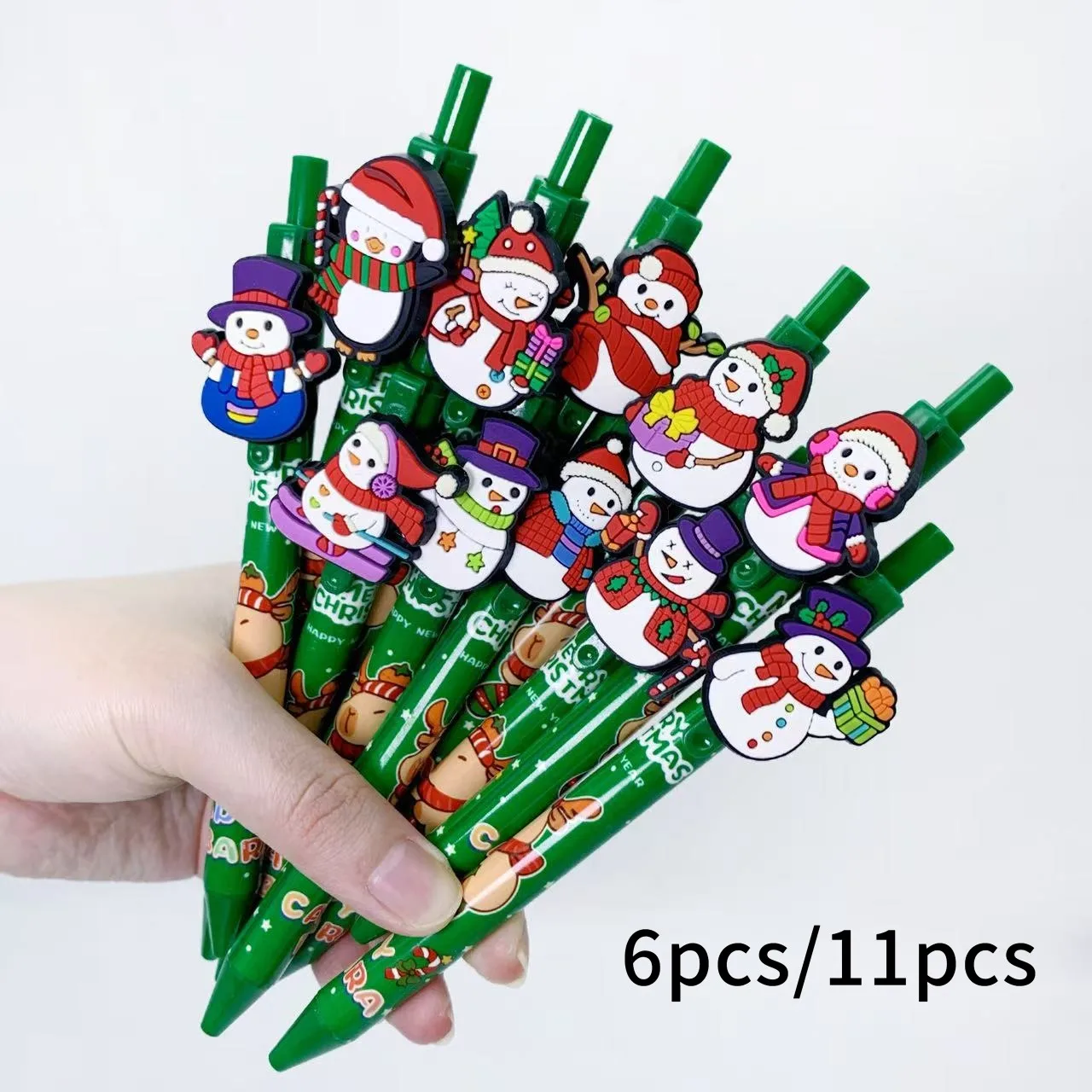 6 قطع/11 قطع من أقلام الكتابة على شكل كابيبارا الخضراء لعيد الميلاد، أقلام حبر جاف مبتكرة على شكل رجل ثلج #1
