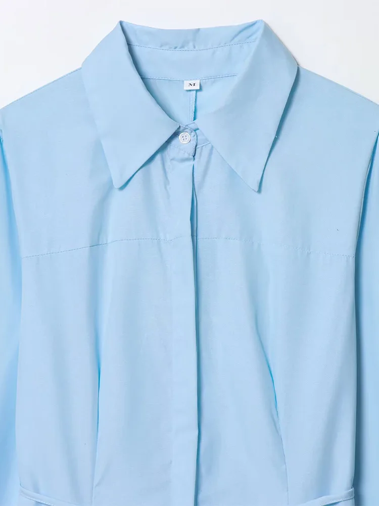 Neue Damenmode im europäischen Stil, vielseitiges Temperament, einfaches Revers, lange Ärmel, Taille, Krawatte, Hemdkleid