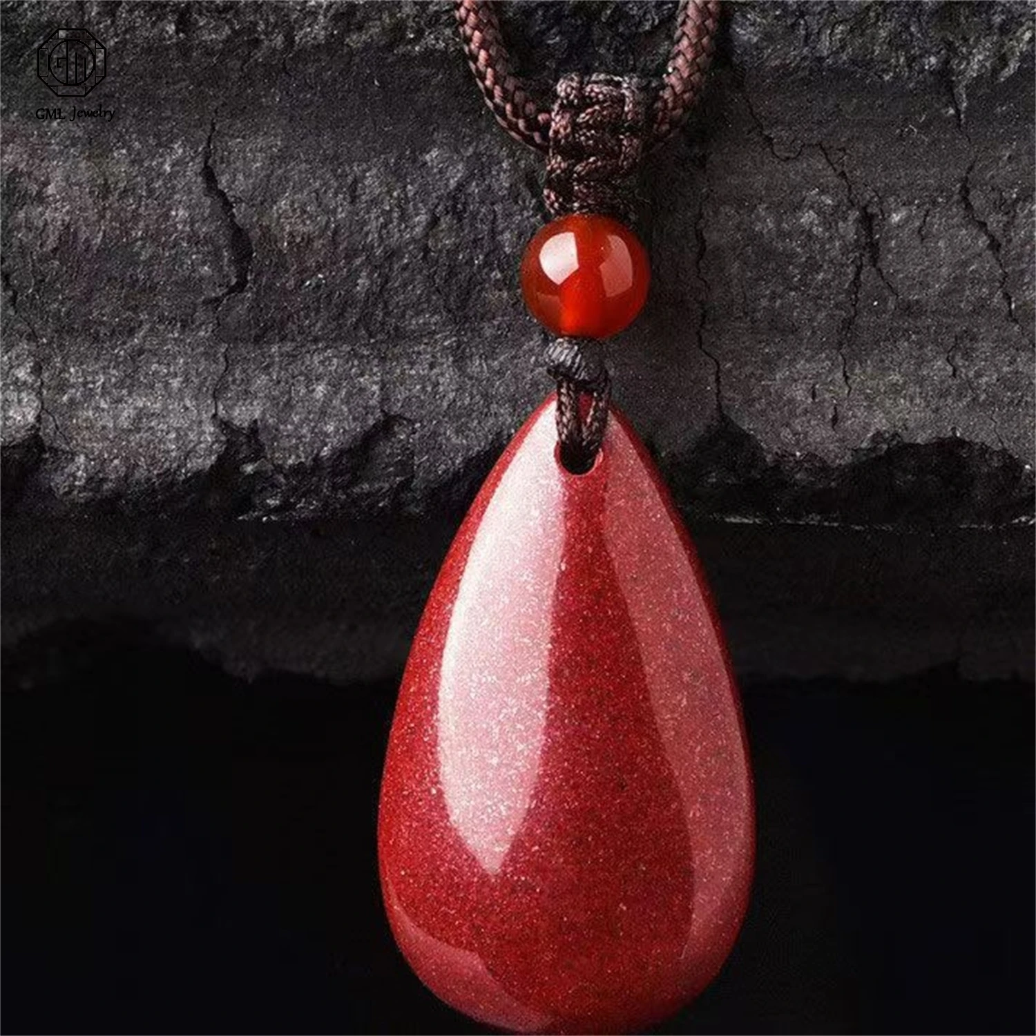 Natural High Content Purple Gold Sand Cinnabar Water Drop Love Heart Lucky Pouch Pendant Necklace Amulet Jewelry Gift For Women