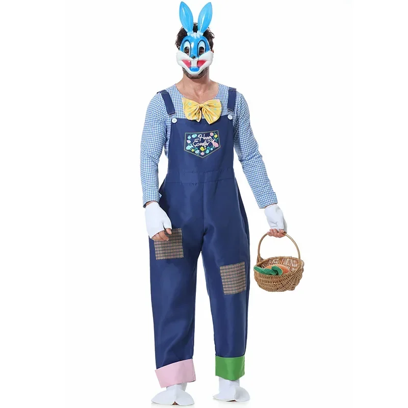 Adult Kids Parent-Child Costume Easter Bunny Egg Masquerade Jumpsuit Mask Set Halloween Role Play Dress Up Cosplay Bunny Costume