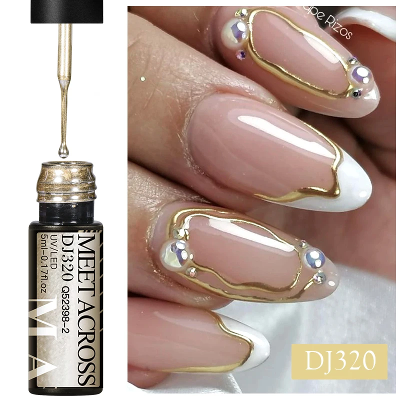 MEET ACROSS 5ml Silver Gold Metallic Painting Liner Gel Nail Polish French Style Mirror UV Semi Permanent Gel Nails Art Manicure