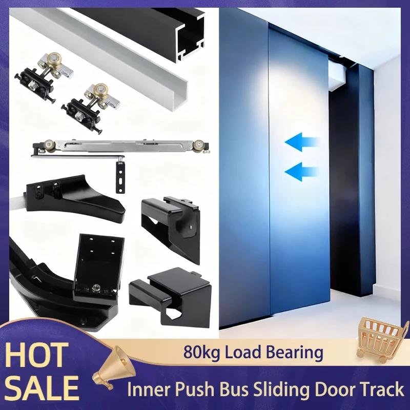 

Heavy Duty Invisible Push Pull Sliding Door Track With Damping Buffer For Wardrobe Bedroom Bathroom Space Saving Design