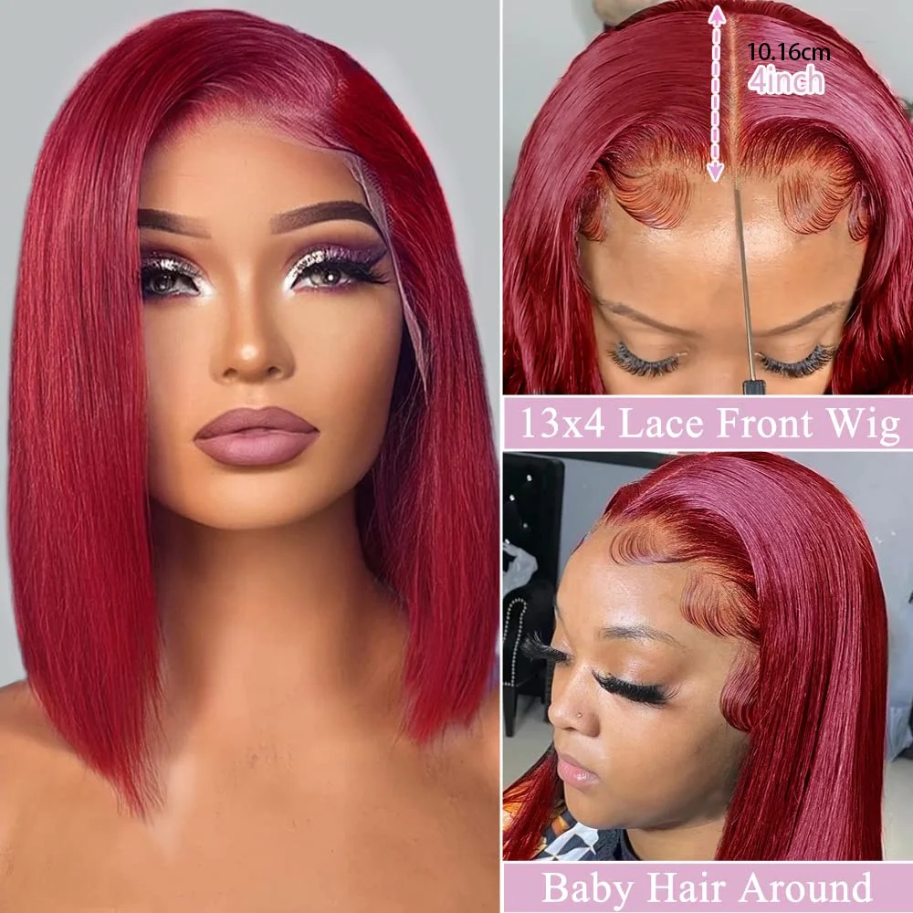 Burgundy Bob Wig Human Hair 13x4 HD Frontal Lace Straight 99J Short Human Hair Wigs Red Wig Front Human Hair Wig Colored Wigs - Image 5