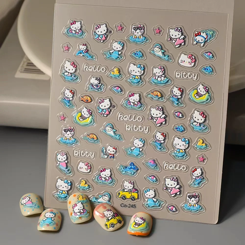 

Miniso Sanrio Cartoon Hello Kitty Nail Stickers Kurome 5D Embossed Nail Decals Cinnamoroll Nail Accessories Sliders For Nails