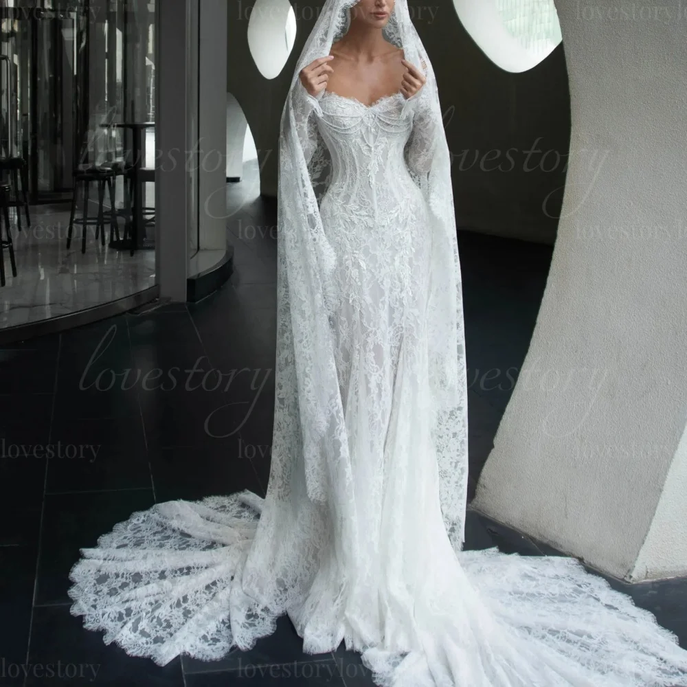 Maßgeschneiderte Brautkleider aus Spitze, schulterfrei, exquisite Brautroben, Perlen, Meerjungfrauen-Brautkleid, klassisches Brautkleid (Vestido de Novia)