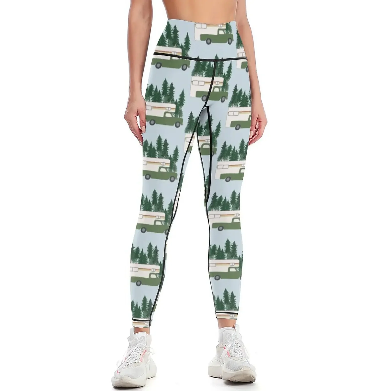 Vintage Truck Camper RV MotorhomeGreen Forest Leggings sport legging legings for fitness Womens Leggings