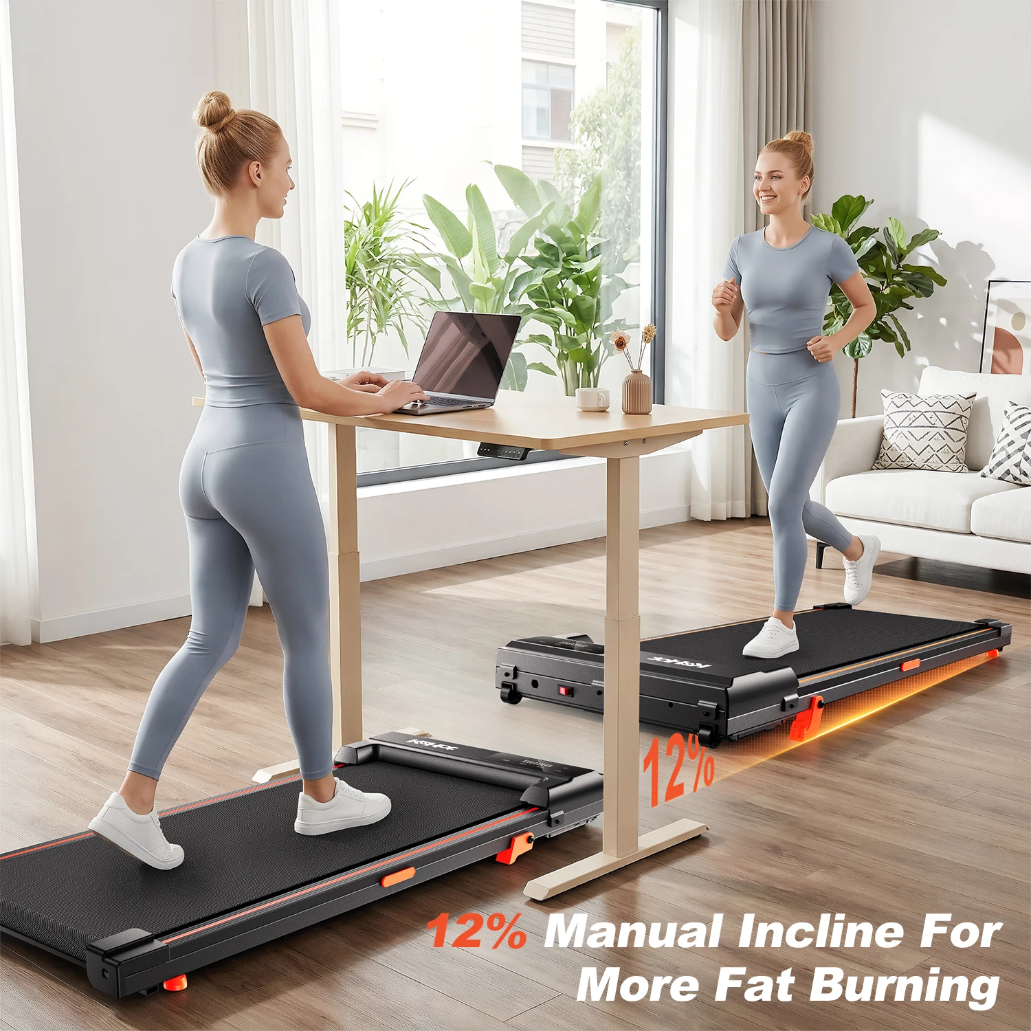 Tapis de marche pour la maison et le bureau, tapis de marche sous le bureau 1-6 km/h, manuel 0-9 °   Tapis de marche inclinable, écran LED, télécommande, compact et portable, capacité de 100 kg