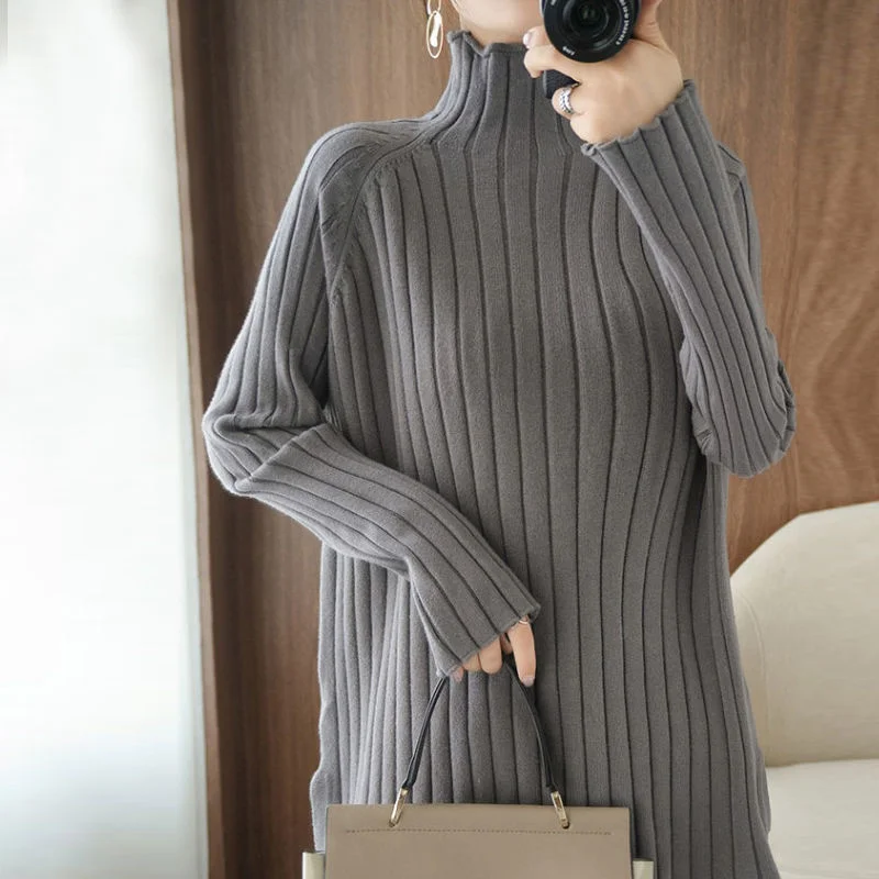 

Fashion Knitted 2023 Sweater Women Autumn Winter Long Sleeve Solid Loose Turtleneck Pullovers Knitwear Jumper Pull Femme Z62