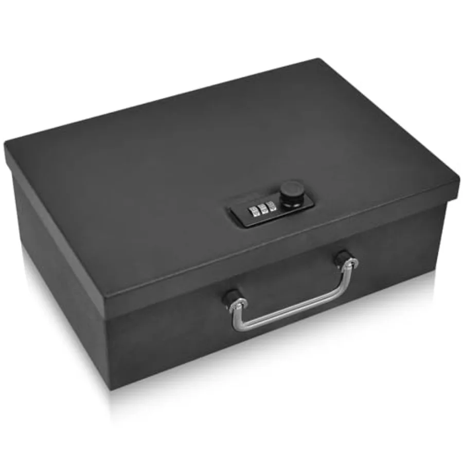 

Portable Fireproof Document Box with 3-digit Combination Lock, Safe Box for Valuables, Hand Held Storage Lock Box for Documents