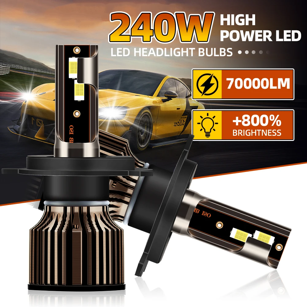 1 par 70000lm h7 h4 led farol de alta potência canbus h13 h1 9005 hb3 9006 hb4 turbo lâmpada 9004 9007 6000k luzes do carro 12v lâmpada nevoeiro