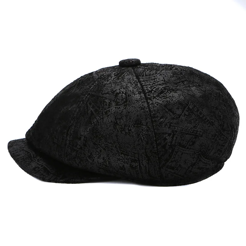 Retro Boina Men Beret Hats Unisex Genuine Leather Suede Octagonal Caps Male Rrinted Patten Breathable Gatsby Gorra Dropshipping