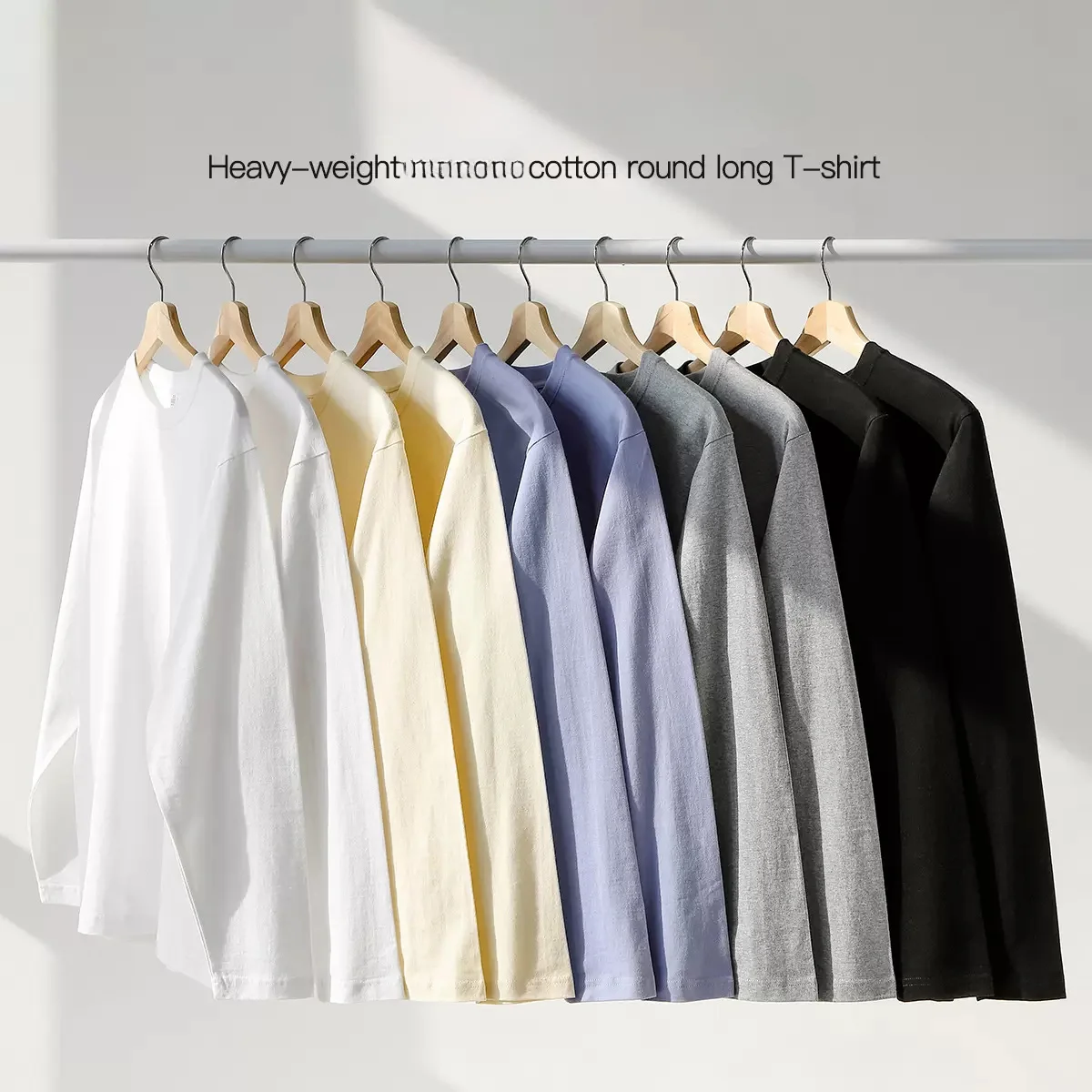 Spring Autumn Heavy Duty Cotton Long Sleeve T-shirt for MenThick Impermeable White Top Solid Color Round Neck Bottom Shirt