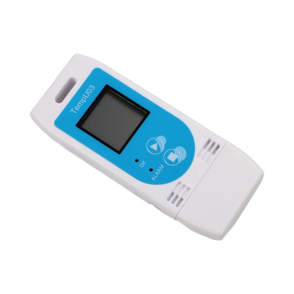 White Blue USB Temperature And Humidity Data Logger 32000 Points For Cold Chain Transport Warehouse Management Testing Device
