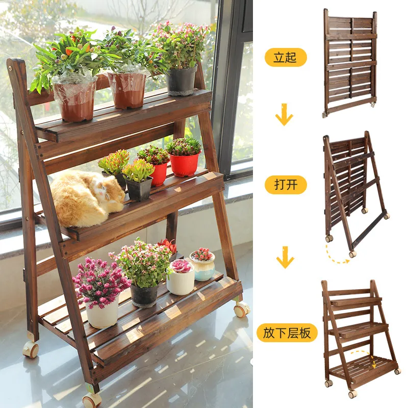 Flower rack Balcony shelf Living room floor-to-ceiling rack Ladder movable flower   Folding succulent flower pot rack