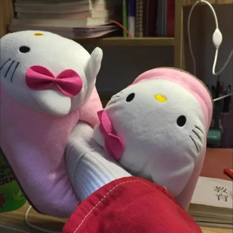  Sanrio Hello Kitty Big Head Plush Slippers Winter Cartoon Y2K Cotton Shoes Plush Shoes Student Dormitory Bag Feet Cotton Shoes 