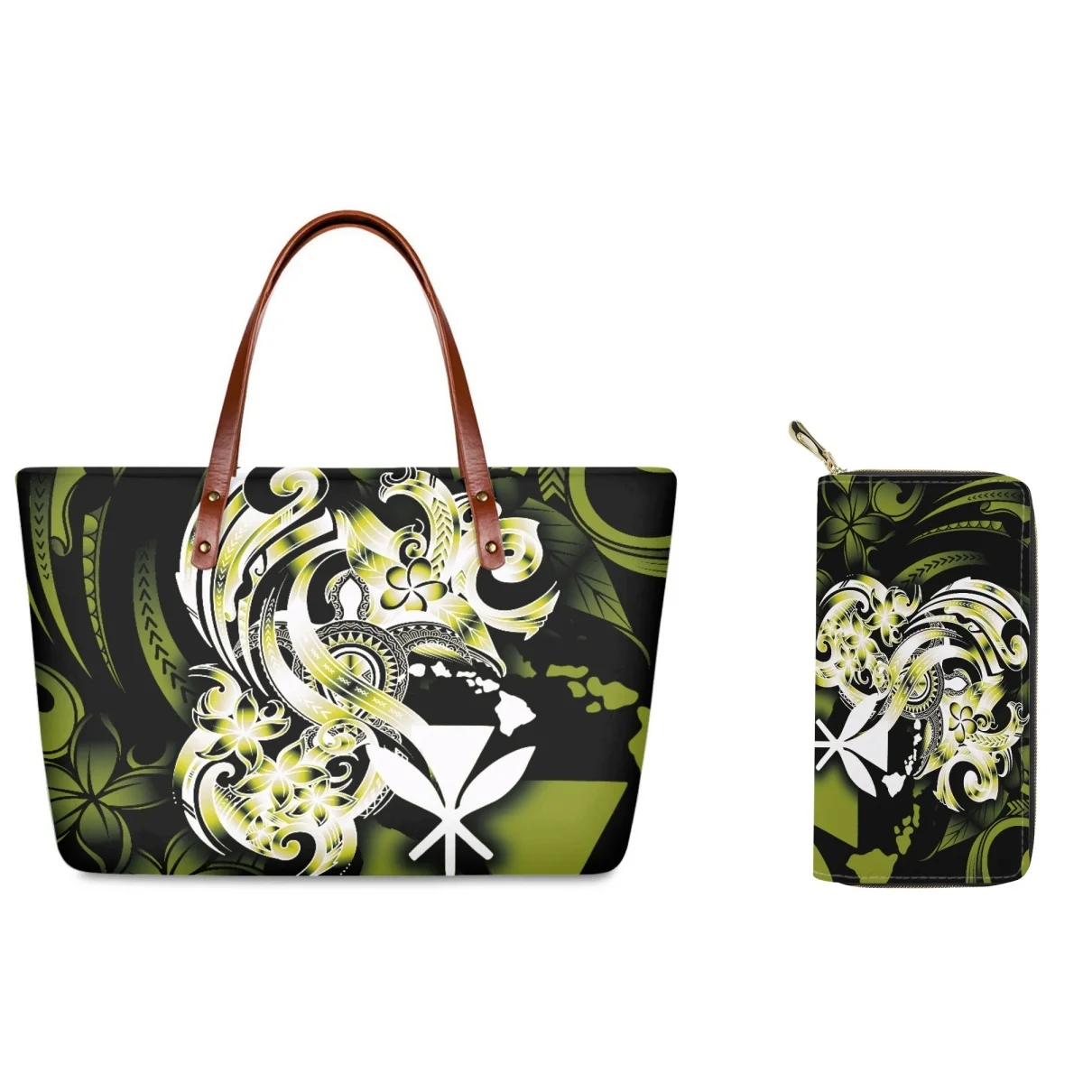 

FORUDESIGNS Frangipani Tribal Totem Designs Women's Shopping Bag Totes Bags Polynesian Style Two-pack Bag Purses Voyage