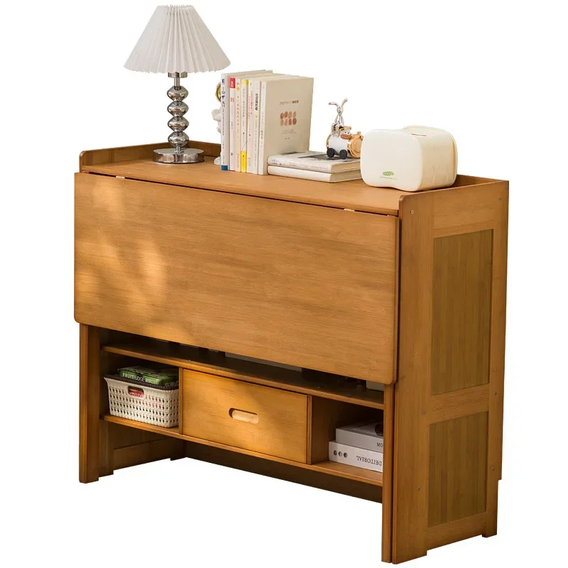 مكتب من الخشب الصلب، مكتب كتابة منزلي، طاولة قابلة للطي مع مساحة تخزين