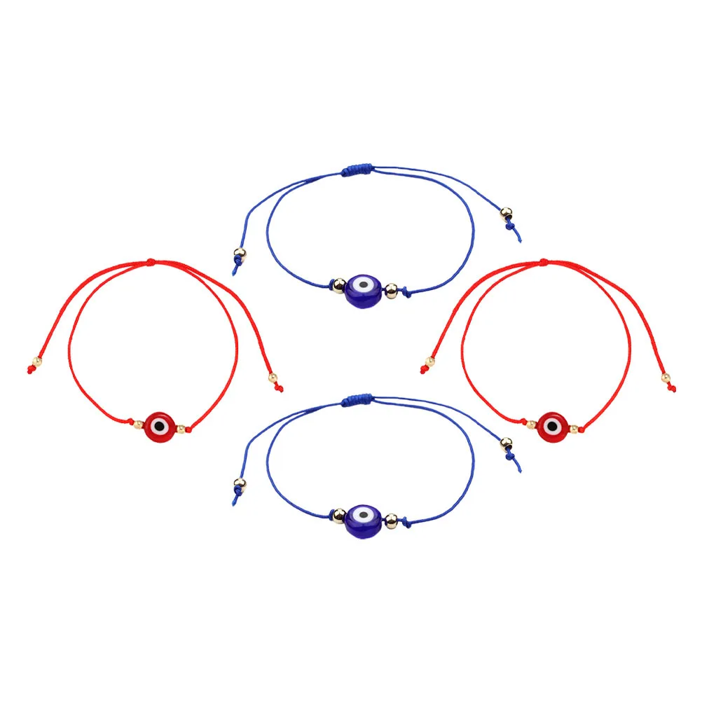 

4Pcs Evil Eye Braided Wrist Chain Blue Glass Bracelets Protective Amulet Decor Tassels Turkish Evil Eye Wrist Cord