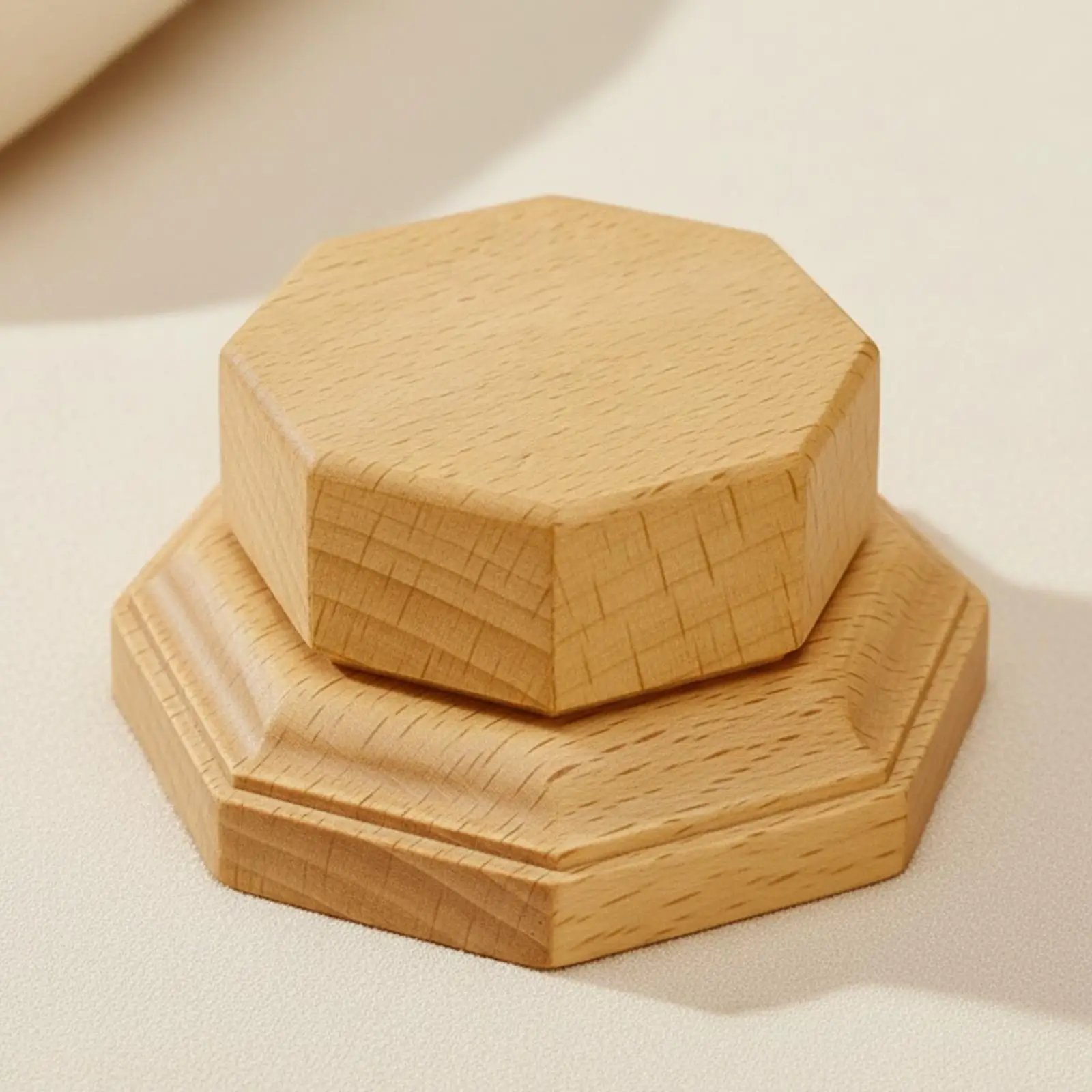 Natural Beechwood Tiered Display Stand for Tea Utensils Vase Ornaments Octagonal Pedestal Riser for Home Decor