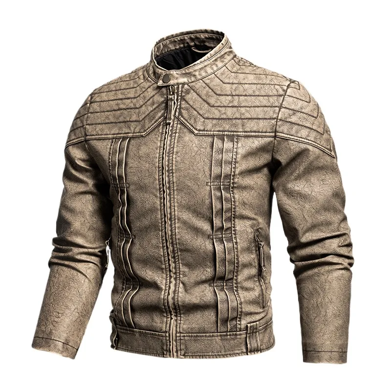 Men's Fashion Leather Biker Jacket Washed Vintage Motorcycle Rider Coat For Male Windproof PU Moto Outerwear EU Size