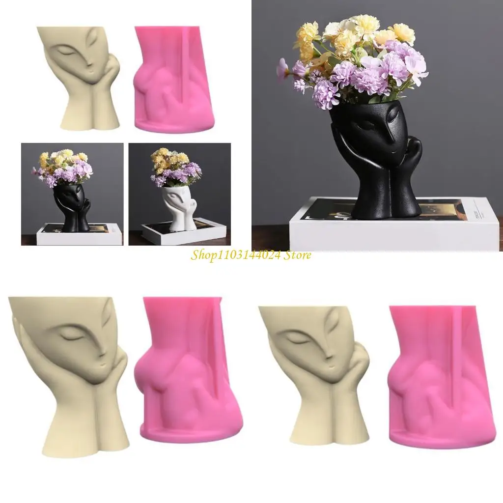 

N5KE Pen Holder Flower Pot Molds Face Girl Concrete Mold Planter Mold