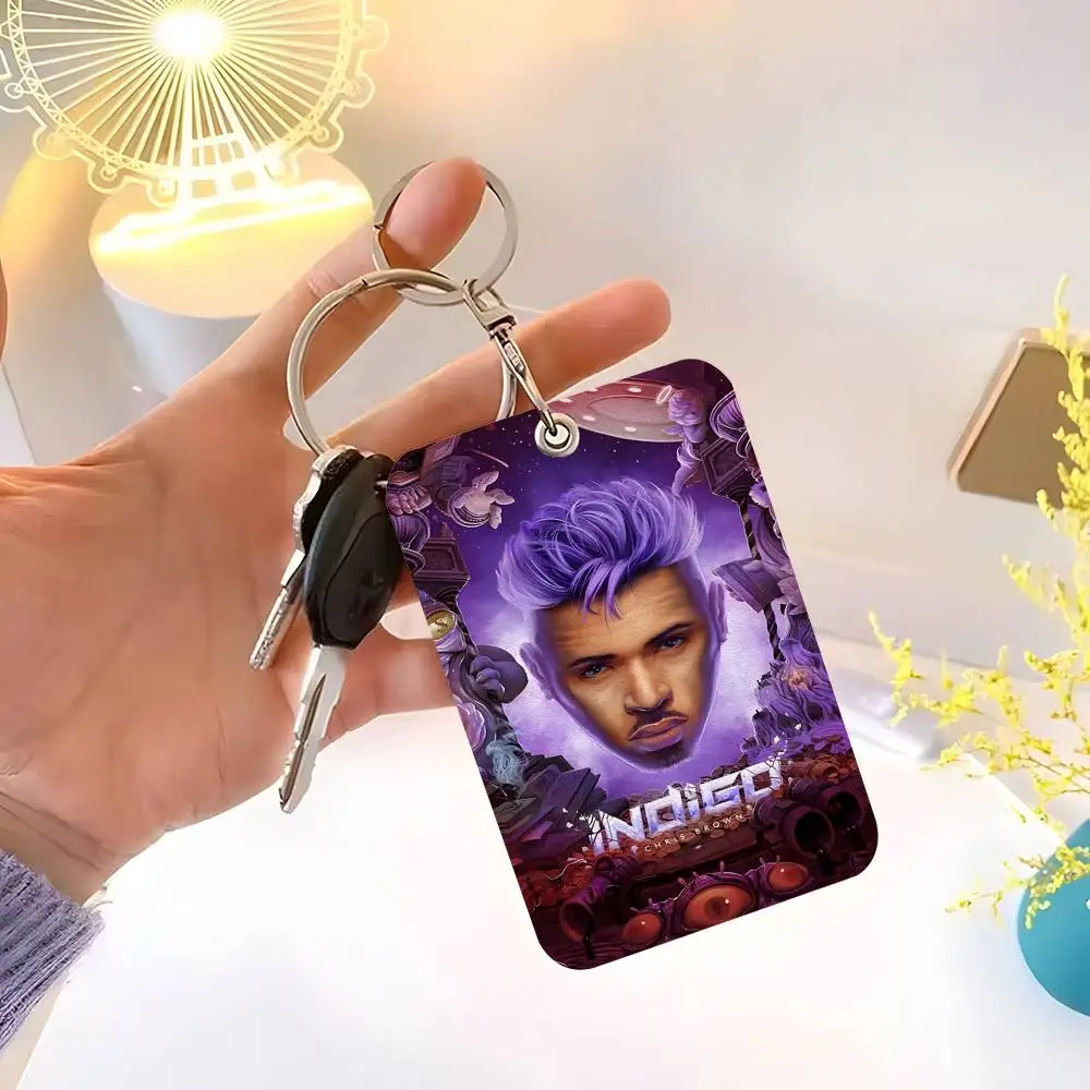 

1pc Chris Brown Card Case Keychain Access Card Bag Key Tag Ring Leather Card Holder Key Ring Access