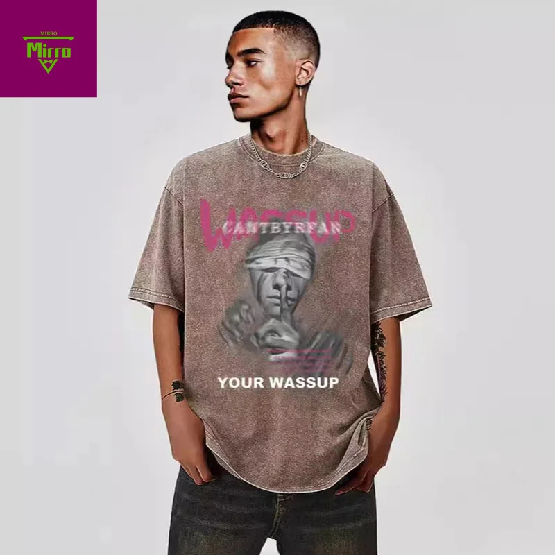 

【Mirrordust】Men's Summer Printed Short SleeveTT-shirt Round Neck Loose American Retro Top