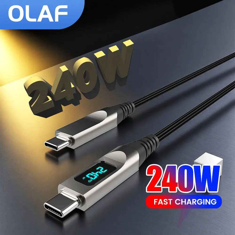 

PD240W Type C to C Cable Digital Display Fast Charging Mobile Phone Type C Data Cord For iPhone 15 16 Xiaomi Samsung Huawei