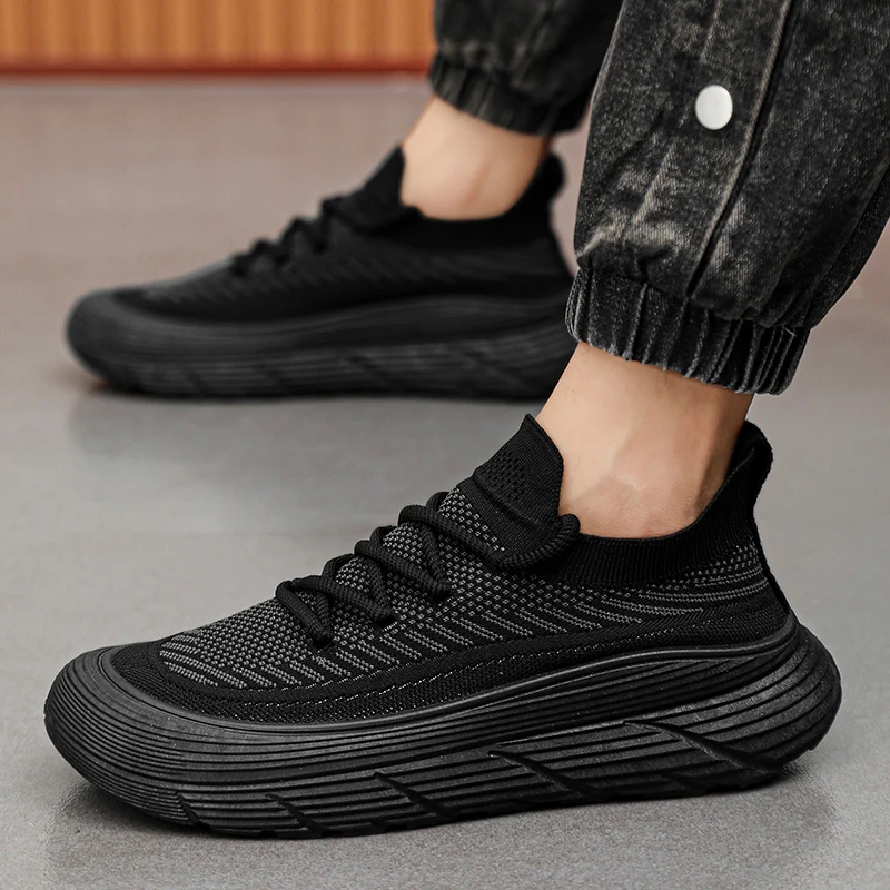 Fashion Black Platform Sneakers Men Designer Shoes Comfortable Men's Casual Shoes Outdoor Breathable Knit Sneakers Man Trainers