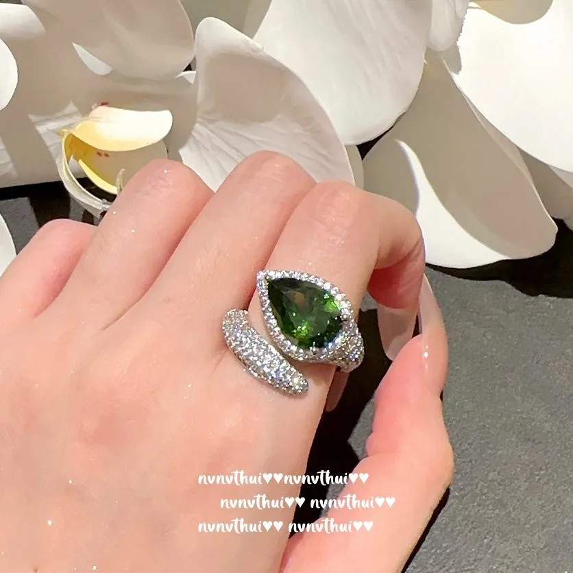 ZLIDIN Mojito Green Snake Ring Vintage fashion 18K gold plated Cornflower zircon flower ring